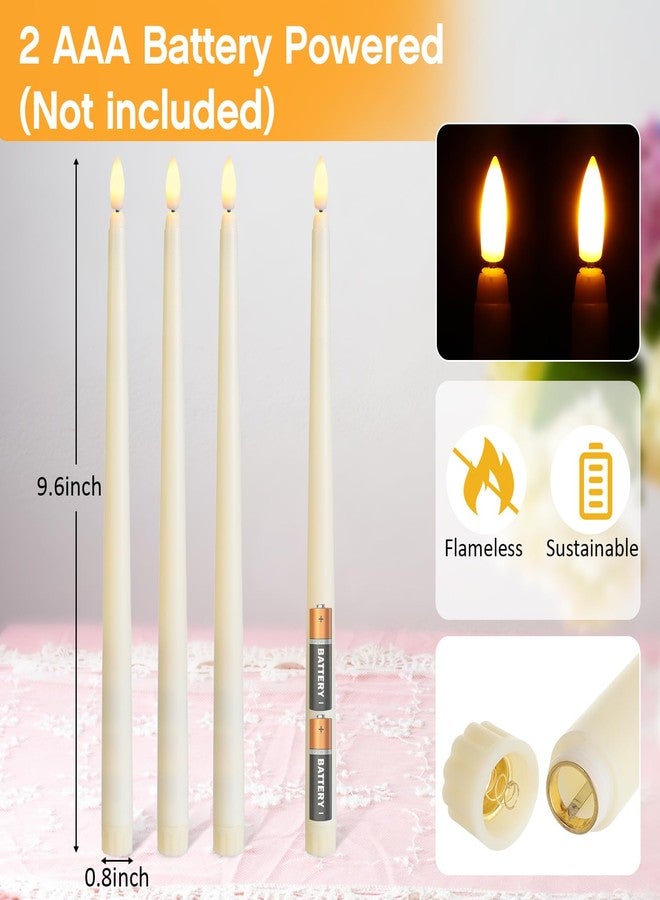 Baquler 6 Pcs Flameless Ivory Taper Candles Bulk Flickering LED Candles Taper Warm White Light LED Candlesticks for Christmas Wedding Home Decoration No Remote Control, 9.6 Inch - Image 2